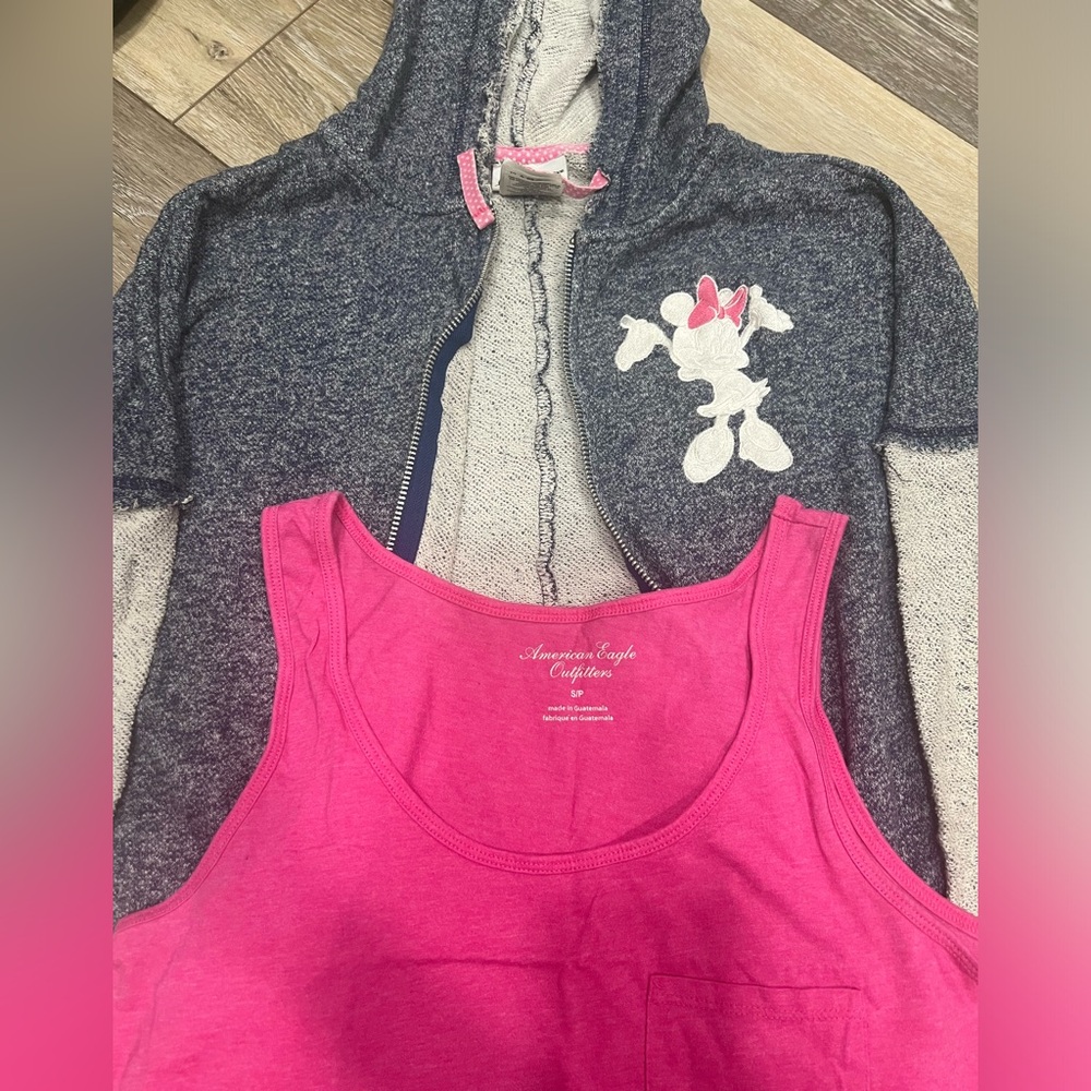 Disney zip up hoodie American eagle pink crop tank top Minnie Mouse bundle!